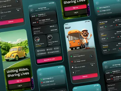 Carpooling School App Design for Kids automobile automotive branding bus carpool carpooling carpooling app cars children driving mobile app ride ride sharing app school taxi taxi booking app transport uber ui design vehicle