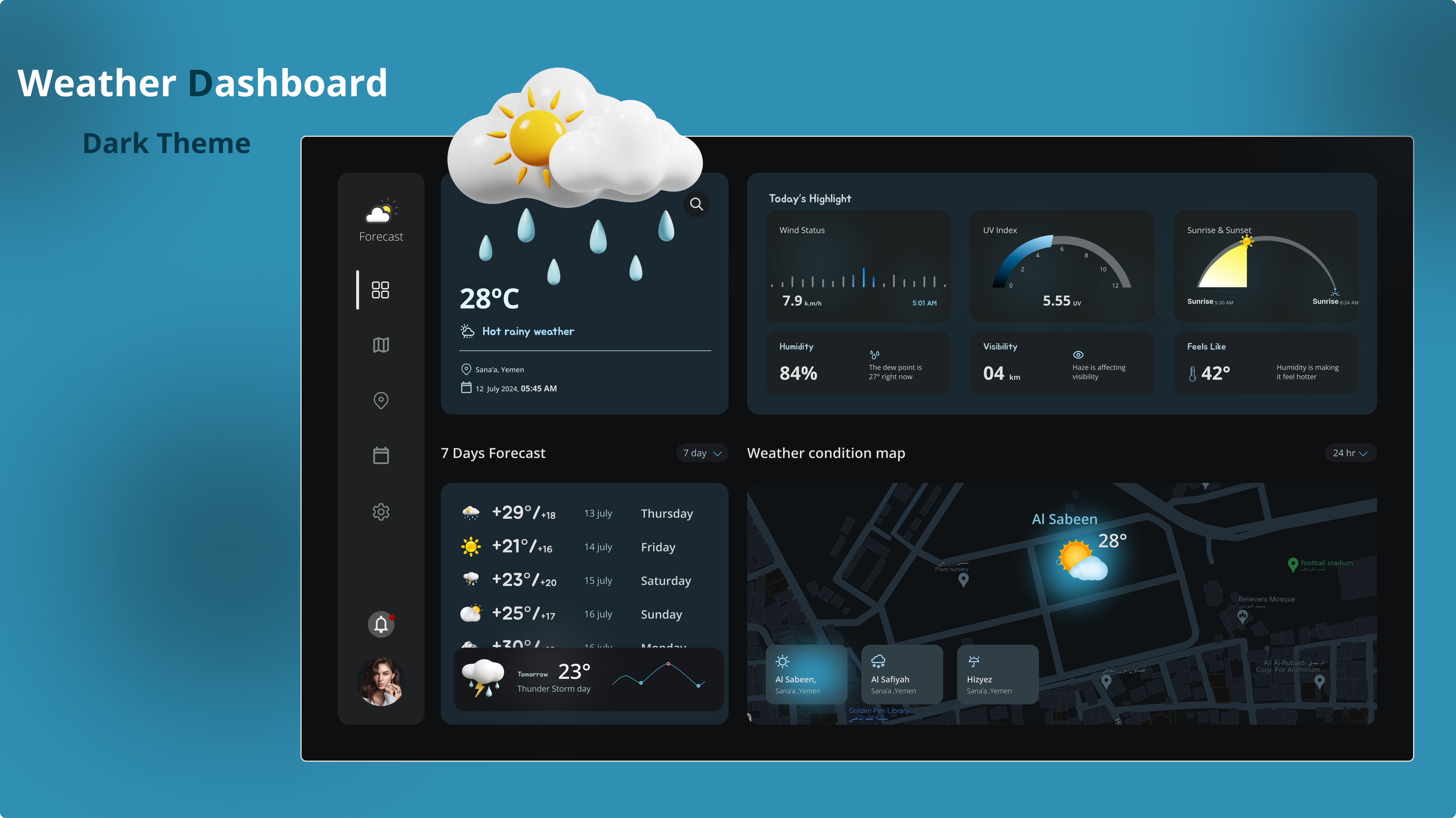 Dashboard 3d blue dark dark theme dashboard design graphic design ui ux weather website