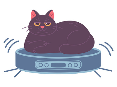 Serious cat lying on robot vacuum cleaner animation cat cat character cat drawing cat illustration cat vector domestic funny cat graphic design humorous illustration isolated motion graphics pet illustration robot vacuum cleaner serious cat serious expression serious look sticker