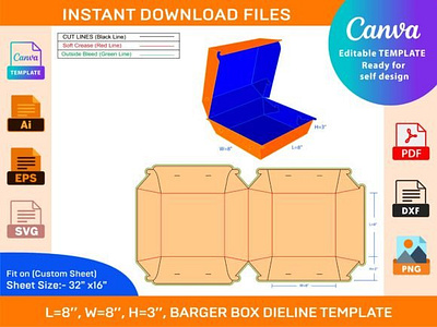 Burger Box Dieline Template box box die cut branding design dieline illustration packaging packaging design vector