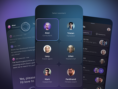 Seamlessly Manage AI Voice Assistant's Personalities with Aissi! ai app assistant cards chat design design system ios list mobile personas smart ui ui kit ux voice
