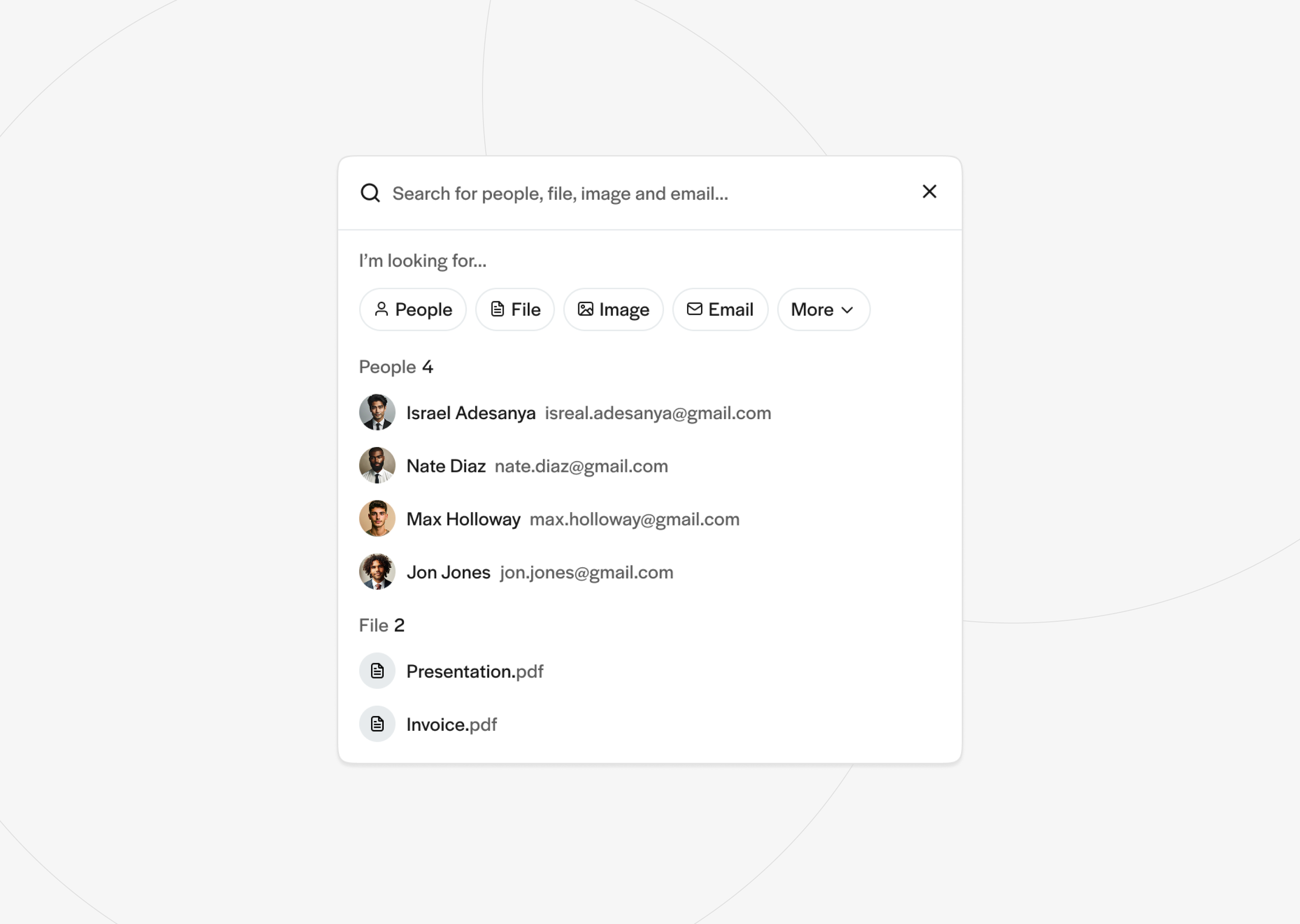 Search Modal clean cmd component filter list view minimal modal pop up popup saas search search bar search box search modal ui ux