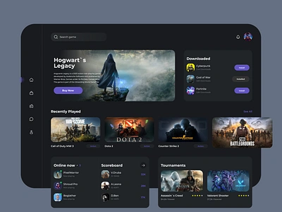 Gaming Dashboard app colour creative dark dashboard dashboard ui design game game app gaming dashboard gaming dashboard design live logo platform stream ui ui design ux website website dashboard