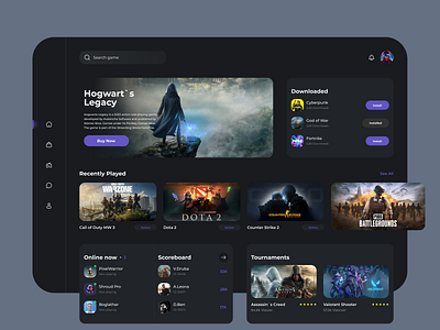 Gaming Dashboard app colour creative dark dashboard dashboard ui design game game app gaming dashboard gaming dashboard design live logo platform stream ui ui design ux website website dashboard