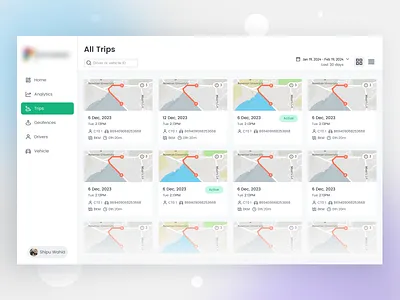 Fleet Management SaaS - All Trips car inspection car pool car trips car ux date view driver app fleet fleet mangement fleet web grid view incident inspection saas inspiration saas web design telematics telematics app telematics saas telematics web app trips details ux