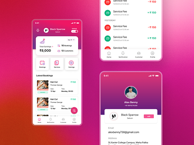 Service Booking App Design ajith app app design bookings haircut management mobile app pin ui