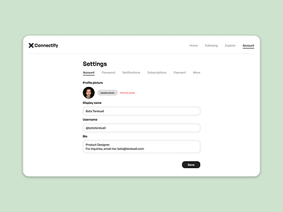 Settings Page for Connectify dailyui darkmode minimalism settings ui ux web