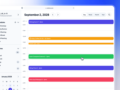 slothUI - World's Laziest Design System - Calendar Dashboard App appointment app blue calendar app calendar dashboard calendar picker ui dashboard dashboard design dashboard ui date picker ui date ui design system gradient minimal modern planner app planner dashboard scheduling app slothui soft ui