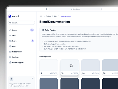 slothUI - World's Laziest Design System - Documentation App UIUX black and white clean color palette color palette ui color ui dashboard dashboard design dashboard ui design system documentation documentation dashboard documentation ui gradient light mode minimal slothui soft ui ui design ui kit