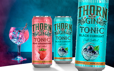 Thorn Gin Tonic packaging design brand creation branding graphic design packaging photography typography
