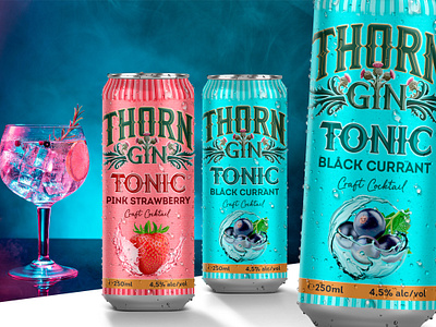 Thorn Gin Tonic packaging design brand creation branding graphic design packaging photography typography