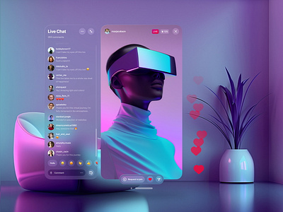Instagram — Apple Vision Pro Spatial UI (Part 7) — Live apple apple design apple vision os apple vision pro ar augmented reqlity futuristic glass morphism instagram ui ios live product design social media spatial ui streaming ui ux virtual reality vision pro vr