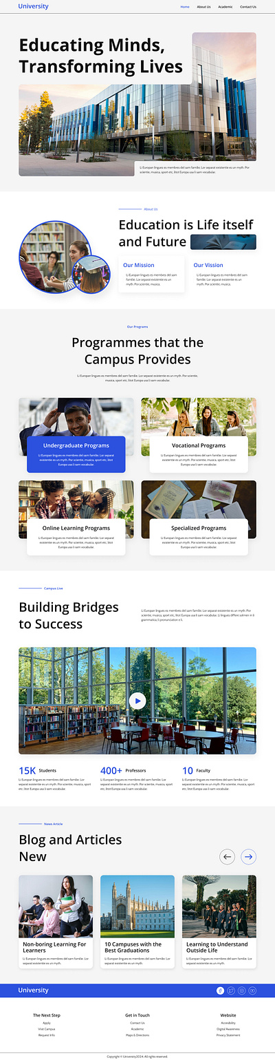 University Website education website hoomepage landing page university homepage university website web design website