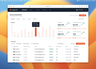 Engage 360 analytics charts crm software dark mode dashboard design enterprise ui figma inspiration light mode product design saas design ui ui ux design agency ux