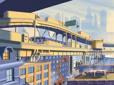 New York Illustration bridge editorial illustration logistics magazine cover roads transport transportation travel united states of america