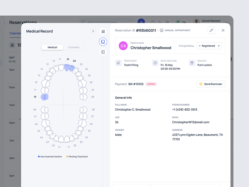 Zendenta - Patient Medical Records in the Reservation daily ui dental clinic health care medical record product design reservation detail saas saas design ui ux web app web design