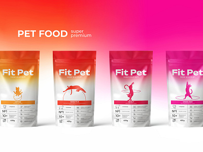 "FIT PET" / pet food packaging animals branding cats dogs fitness graphic design identity illustrations package packaging design pet food pets sports