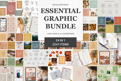 Essential Creative Graphic Bundle floral illustration kitchen illustration magic illustration set seamless pattern sustainable icons travel icons set zodiac illustration