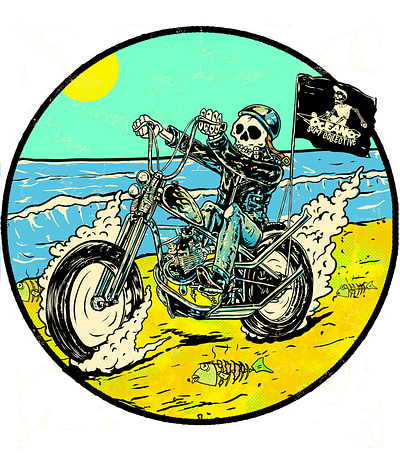 Vintage Illustration for Surf Board Company apparel design biker illustration graphic design grunge style retro style skeleton t shirt design vintage illustration