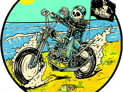 Vintage Illustration for Surf Board Company apparel design biker illustration graphic design grunge style retro style skeleton t shirt design vintage illustration