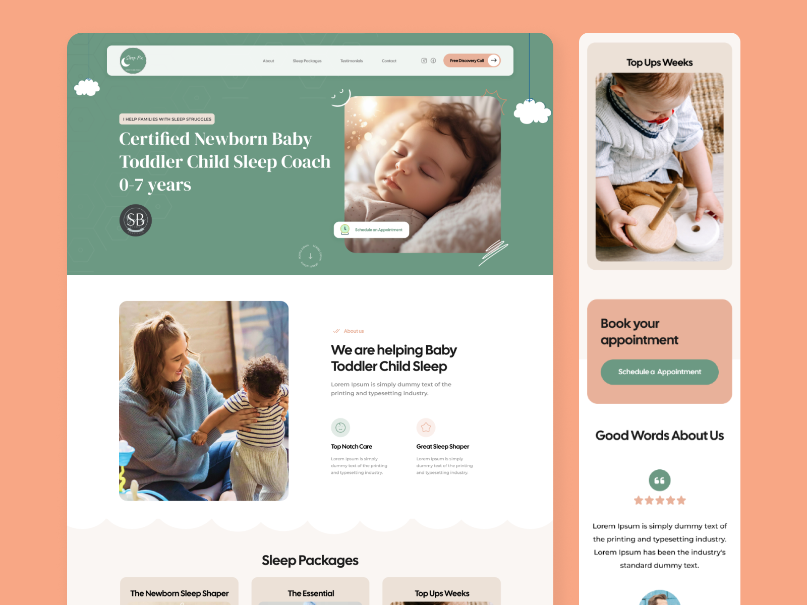 Baby Sleep Landing page with mobile responsive banner design branding creative design design graphic design illustration logo ui ux website