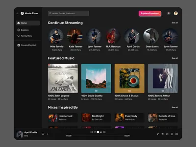 Music listening web application design admin app application dashboard design figma listening live mobile music music app panel saas sing software streaming web