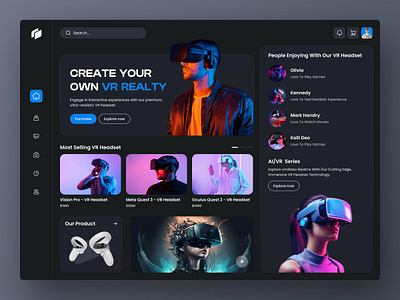 VR E-Commerce Dashboard 2d 3d 4d apple ar augmented reality branding dark theme dashboard design logo meta quest music ui ux virtual reality vision pro vr web web design