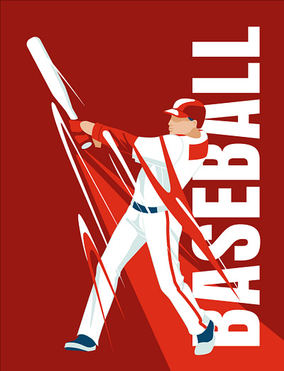 Baseball poster art athlete baseball bat batting flat game illustration innings man match motion player poster red score sport sportperson vector