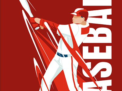 Baseball poster art athlete baseball bat batting flat game illustration innings man match motion player poster red score sport sportperson vector
