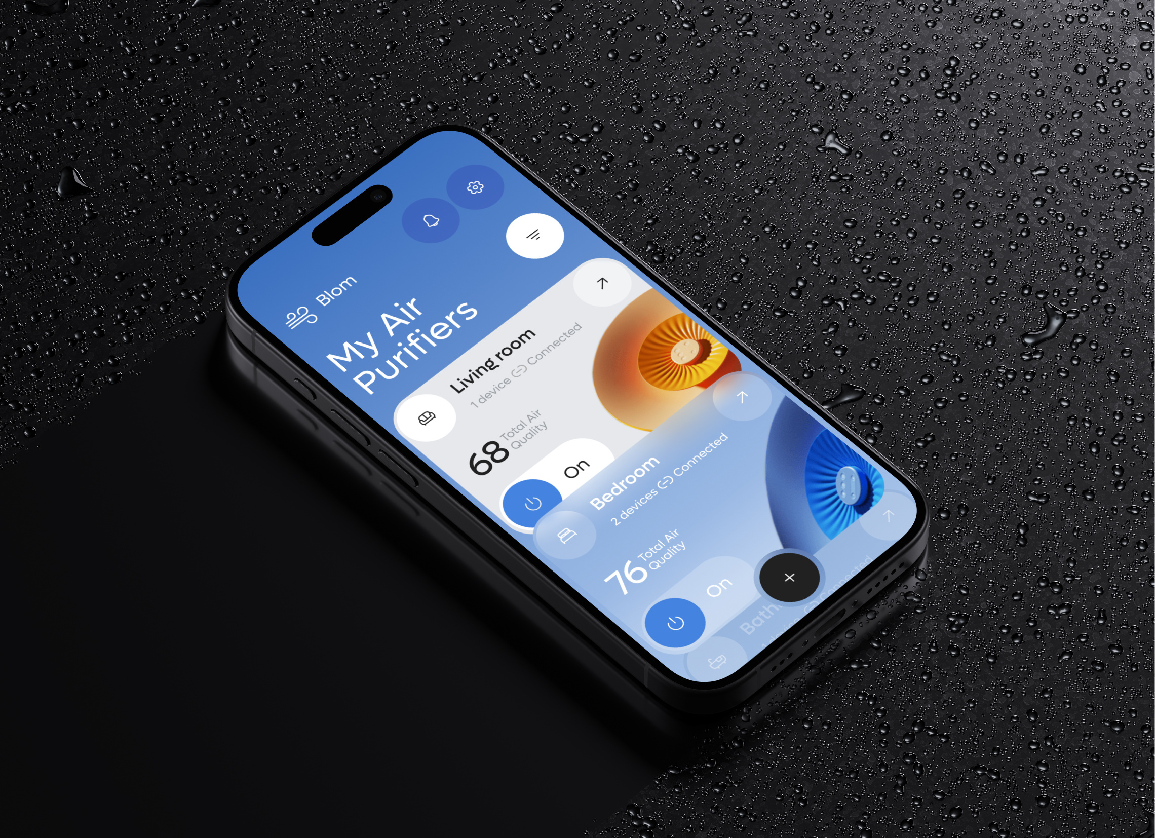 Blom Air Purifier - Smart Mobile App ai ai app app app design automation crm dashboard design ios iot management mobile mobile app product design purifier saas smart app software ui ux