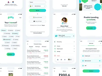 Griffy App User Interface Design block chain app branding creative crypto design designer game graphic design identity illustration logo trading app ui vector web3