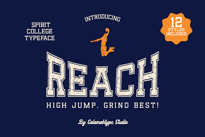 REACH - Sport Font / Classic Textured Font basketball brand branding classic font creative design font logo logo font logotype old school products sport font sports textured font type design typeface typo vintage font