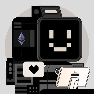 Black Ethereum Robot black branding character design digital ethereum icon illustration indonesia laptop logo love mascot mecha minimal nft opensea robot smile vector