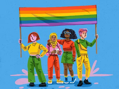 Illustration: Pride Protestors adobe photoshop editorial editorial illustration illustration illustrator lgbtq magazine magazine illustration pride pride protest rainbow flag web illustration