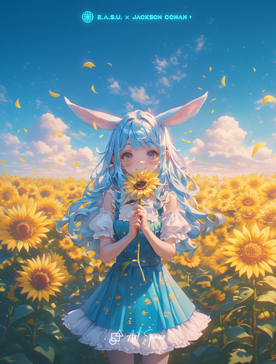 [Moe and Sunflowers] 🐰🌻 art artwork design fashion illustration