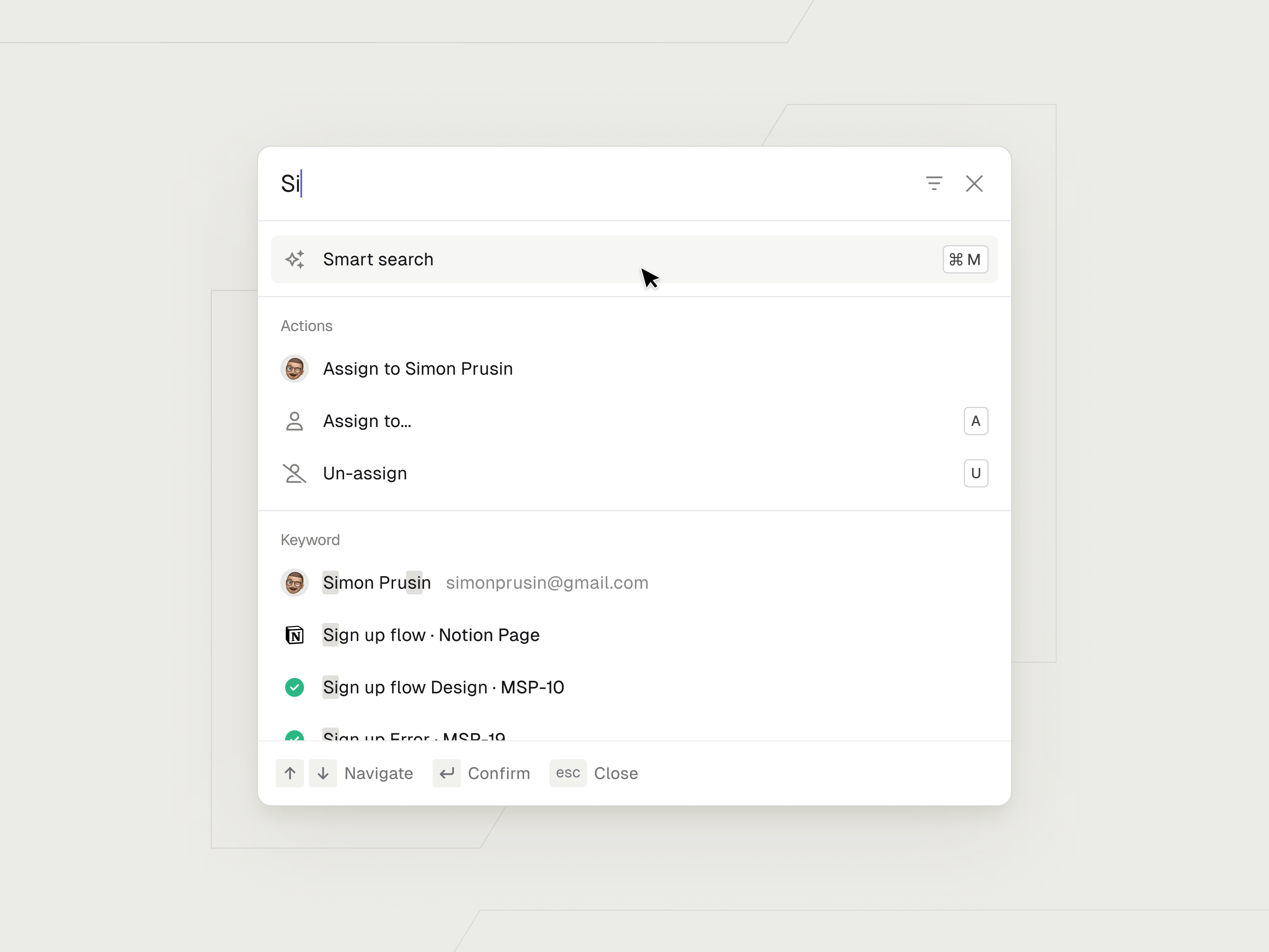 🪄 Smart Search & Command Palette ai ai design builder command command menu crm llm modal project saas search startup ui web app
