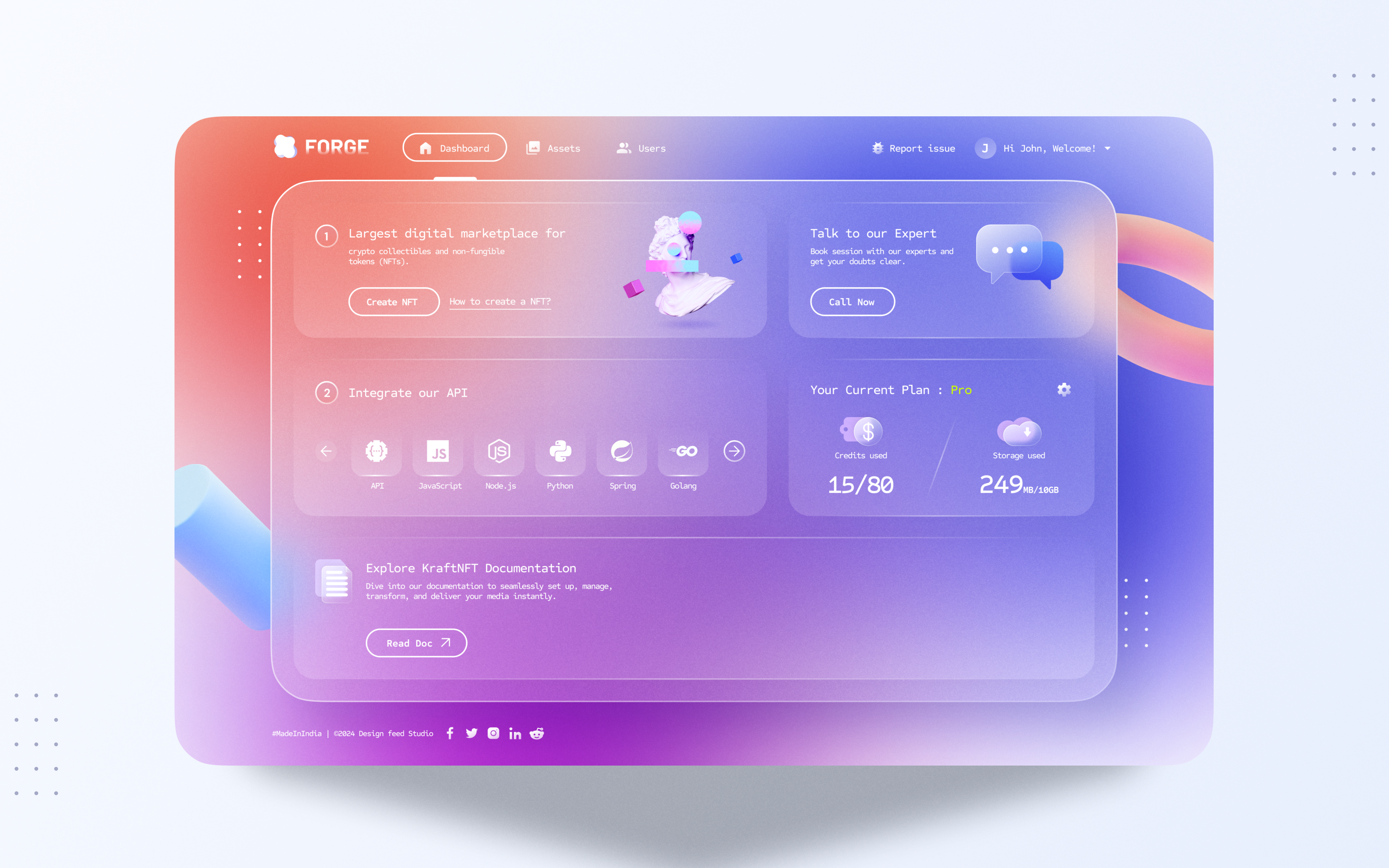 Forge NFT Dashboard 3d art art bitcoin blockcahin creative design crypto currency dashboard design ethereum figma glassmorphism design landing page matketpalce nft 3d nft art nft platform token uiux web app