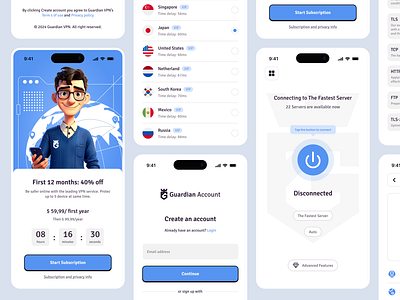 Guardian VPN | Mobile App Design app design illustration internet location login logo minimal mobile network privacy proxy security service sign up suarasa ui usability vpn