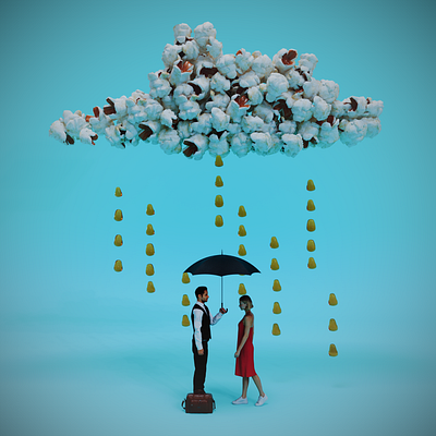 Candy Rain 3d 3dsmax candy cloud corona creative design miniature model people popcorn render umbrella