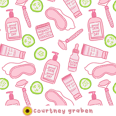 Skincare Surface Pattern Design by Courtney Graben art design digital art illustration pattern surface design surface pattern design