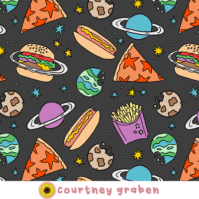 Kids Food Galaxy Surface Pattern Design by Courtney Graben art design digital art illustration pattern surface design surface pattern design