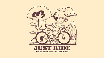 Just Ride, Vintage Gravel Bike Illustration bicycle branding design graphic design gravel gravel bike illustration logo monoline mountain nature vector