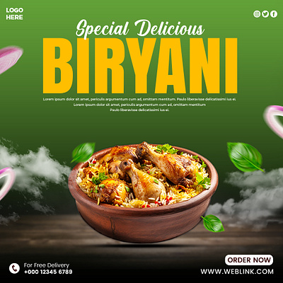 Biryani- social media post design adobe photoshop banner biryani branding design facebook facebook post food foods graphic design illustration instagram post post design poster poster design social media social media post