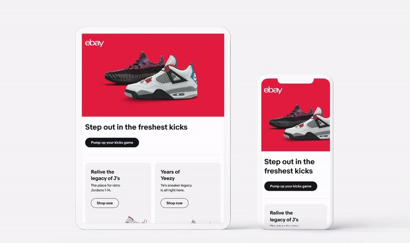eBay / Email Design System, Creative & Content Strategy ai animation brand style guide design design system ebay editorial design email design graphic design modern design motion design motion graphics sneakers ui ux