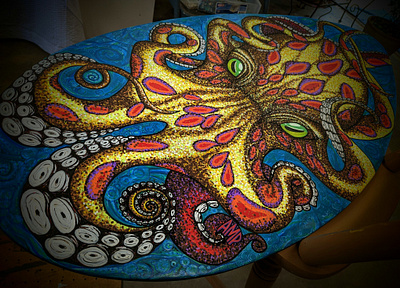 Pointillism Octopus 3d acrylic octopus pointillism skimboard