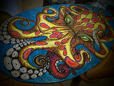 Pointillism Octopus 3d acrylic octopus pointillism skimboard