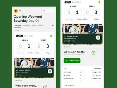 Sports Event Management App branding design mobile ui ux