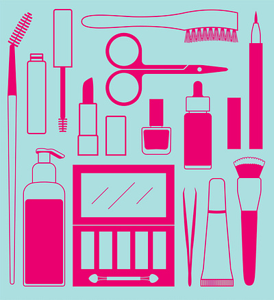 Iconography: makeup products adobe illustrator cosmetics design graphic design icon iconography makeup makeup icon pink vector icon vector illustration