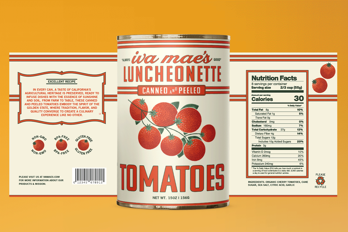 Vintage Inspired Packaging Design for Canned Tomatoes branding can can design canned food canned tomatoes food design food packaging los angeles luncheonette packaging packaging design pantry retro tomatoes vintage vintage branding vintage design vintage label vintage packaging wes anderson