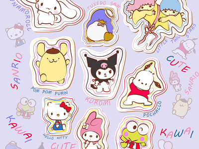 Fan art Sanrio stickers adobe illustrator character design cute digital 2d illustration kawai sanrio